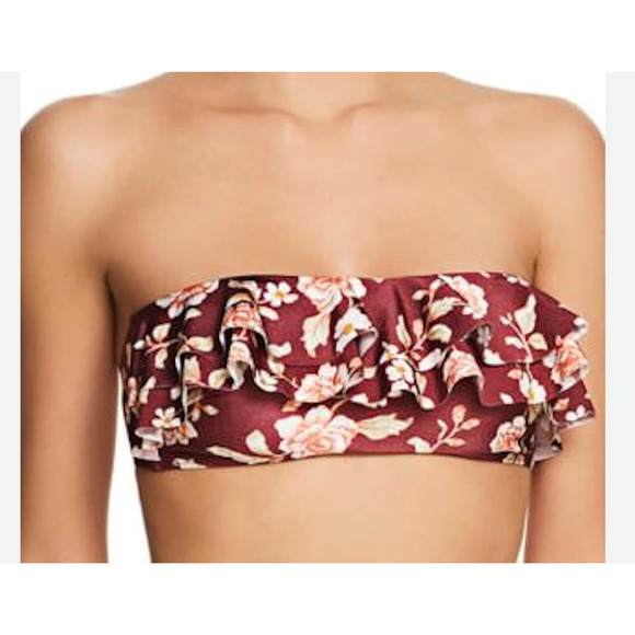 Copied - Mink Pink 2 PC Burgundy Floral Bikini Top & Bottom Set Medium NWT - Picture 2 of 4
